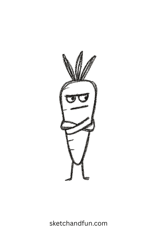 Sarcastic carrot with crossed arms โ fits goofy art prompts for class perfectly