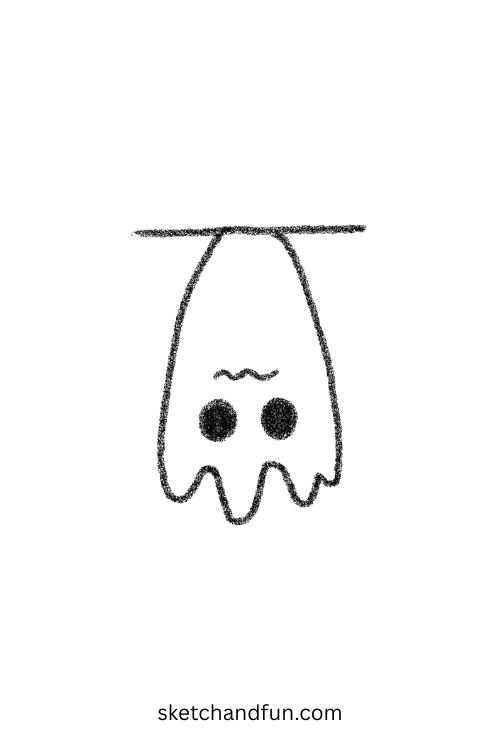 Ghost hanging from ceiling, funny minimalist ghost doodle style