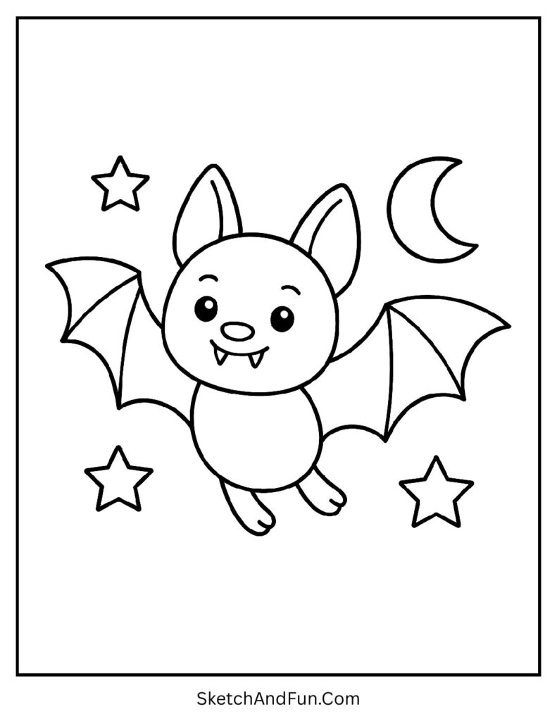 A vampire bat flying through the Halloween sky – Halloween bat coloring pages