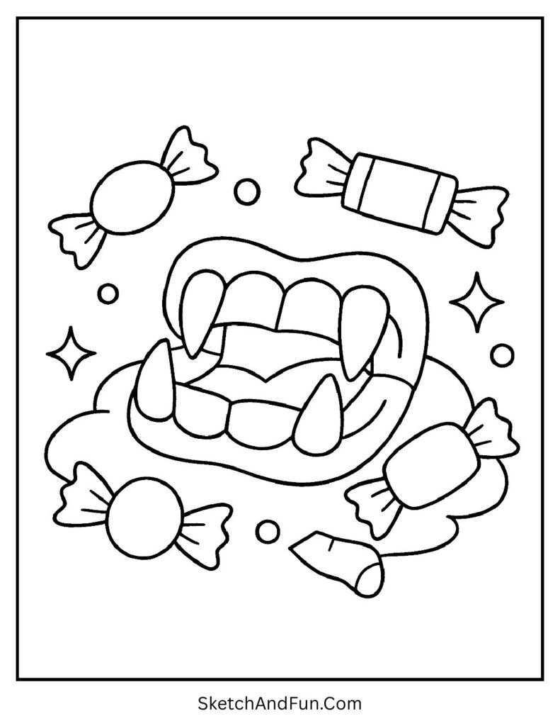 Vampire Teeth Candy Halloween Coloring Page 1 pdf