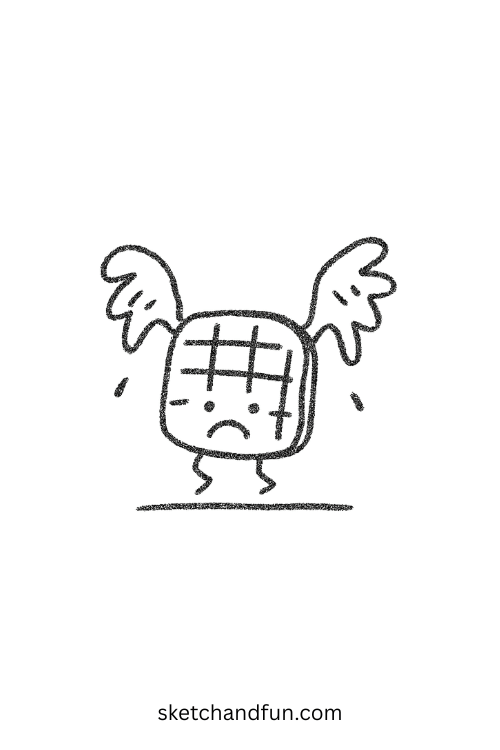 Waffle trying to fly midair, syrupy goofy ahh doodles