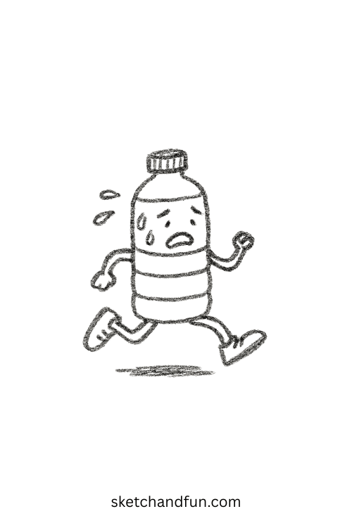 Running water bottle with legs, aesthetic goofy ahh doodle