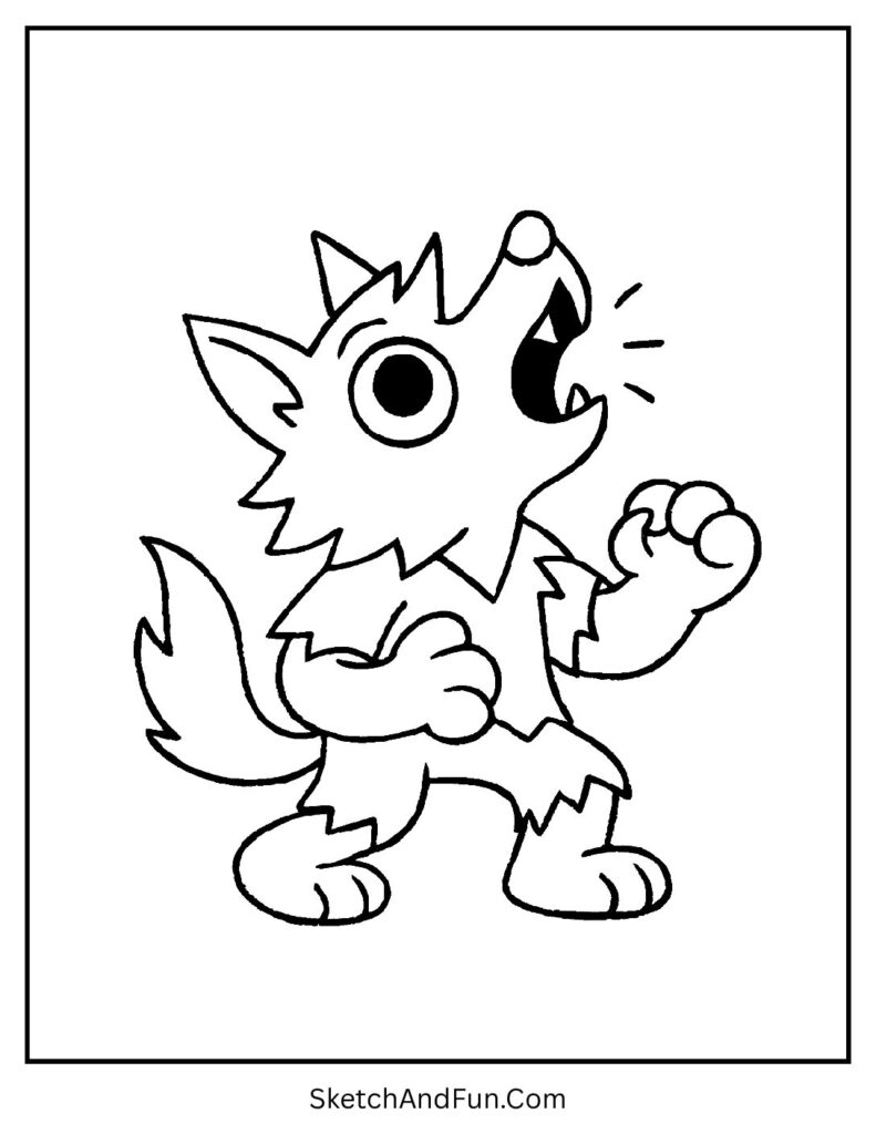A cartoon werewolf howling at the moon – Halloween coloring pages for kids