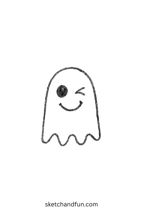 Winking ghost with cheeky grin, fits cartoon ghost drawing ideas
