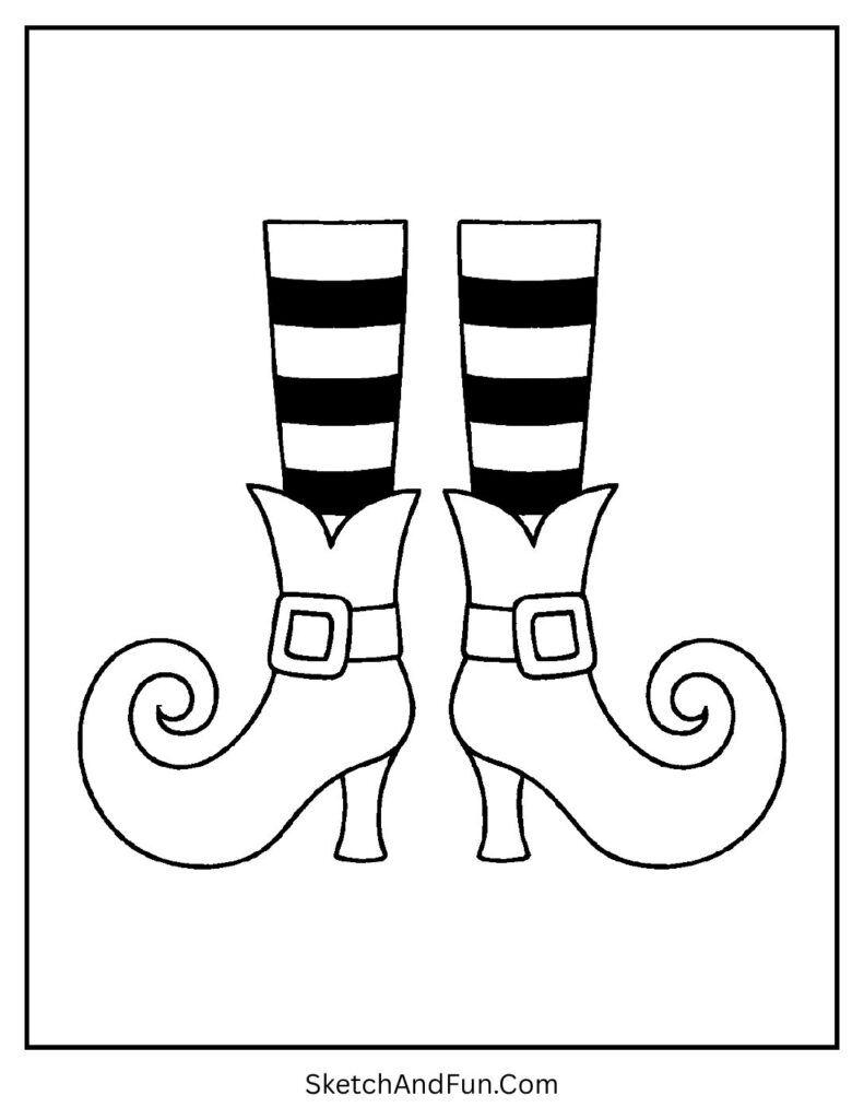 Striped witch boots with curled toes – Halloween costume coloring pages