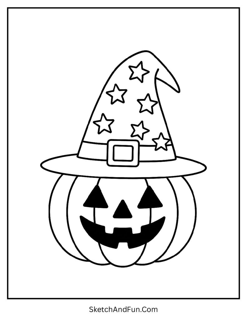 Witch hat pumpkin with stars looks like pumpkin coloring pages easy for children