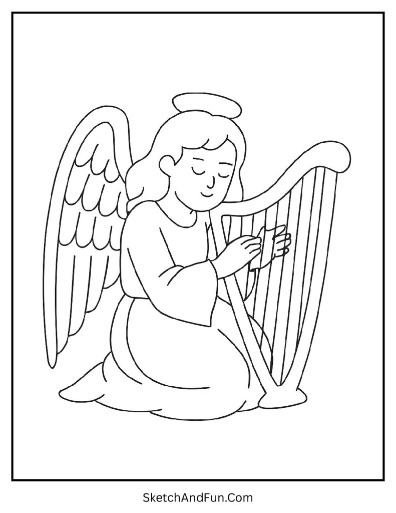 Christmas coloring pages mandala angel playing harp design