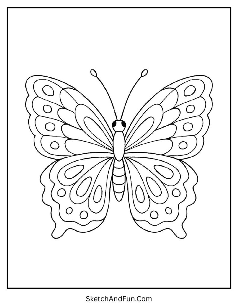 Butterfly with patterned wings as easy butterfly coloring printable.