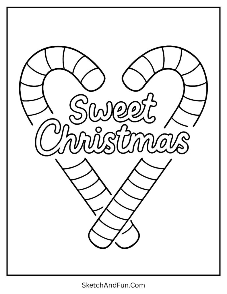 Christmas coloring pages candy cane with Sweet Christmas heart design