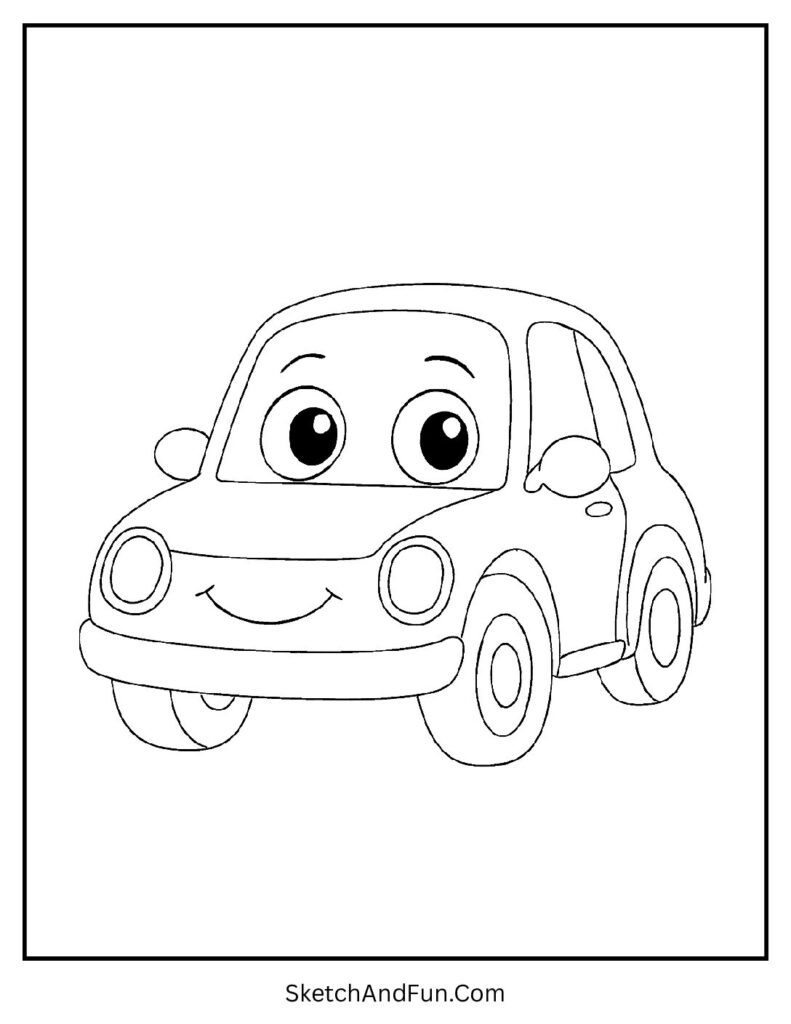 Cartoon car with big eyes styled for easy vehicle coloring pages printable.