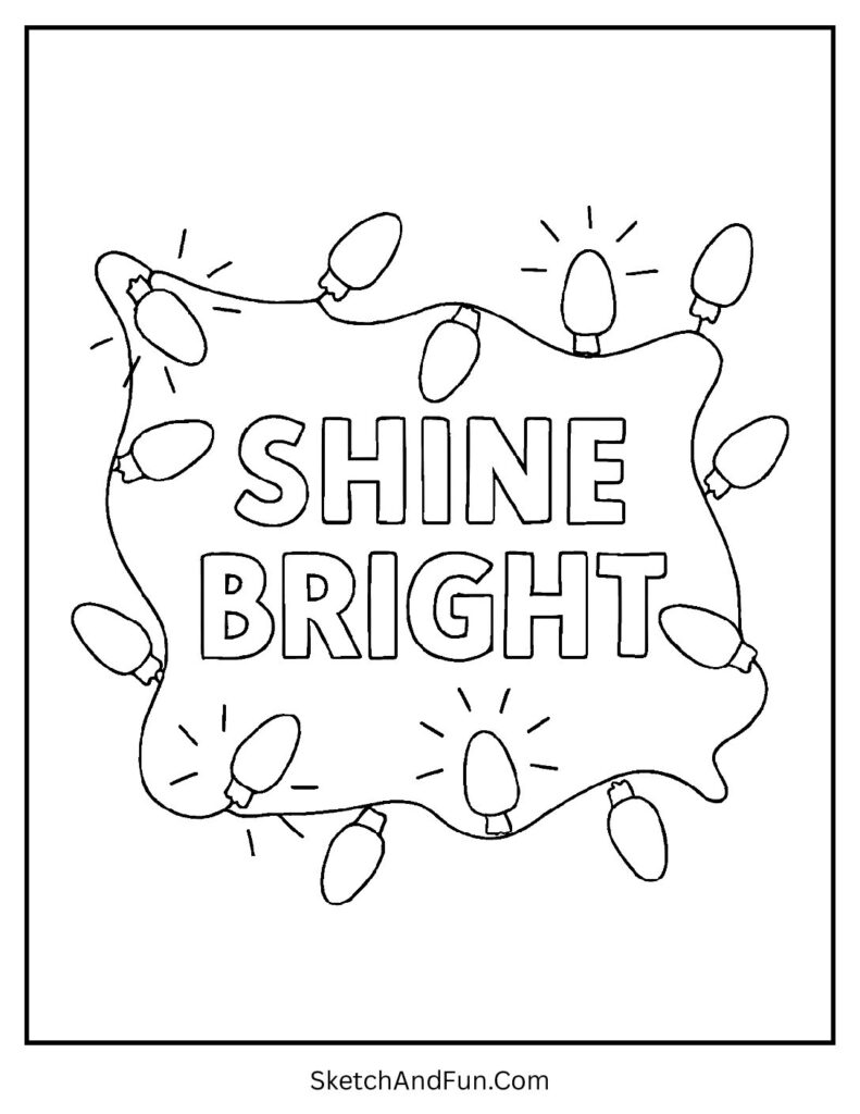 Christmas coloring pages ornaments with Shine Bright festive lights