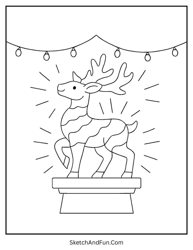 Reindeer ice sculpture glows, Christmas coloring pages holiday crafts magical.