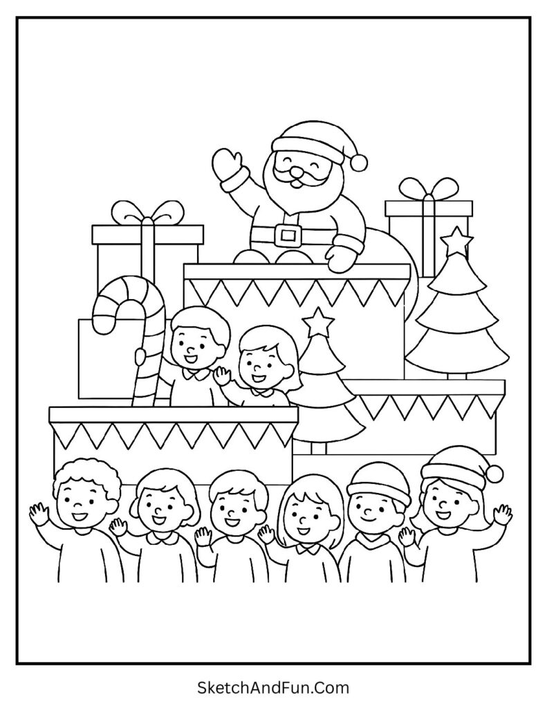Christmas Parade with Floats Coloring Page pdf