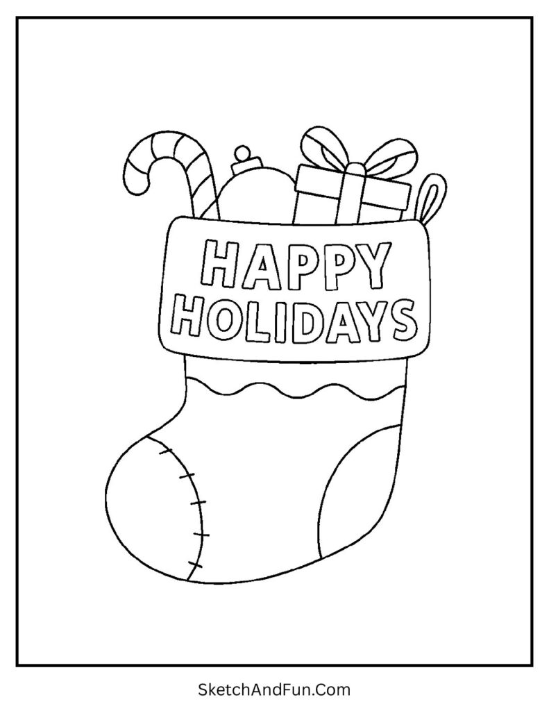 Christmas coloring pages stockings with Happy Holidays festive stocking