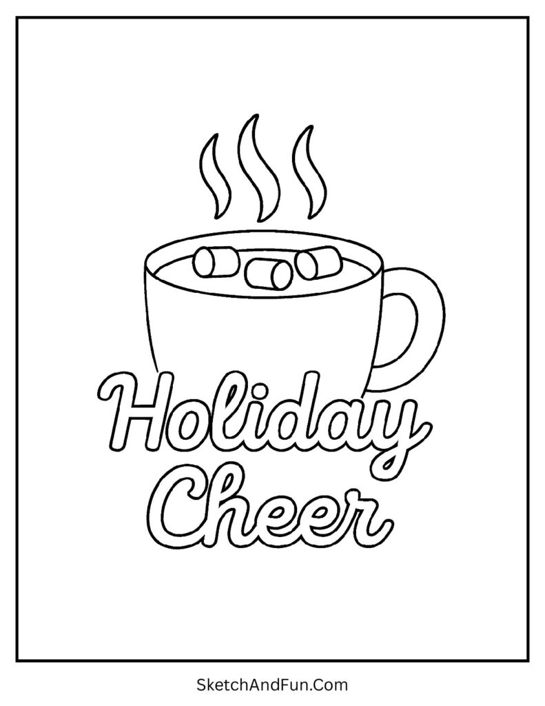 Christmas coloring pages fireplace with cocoa Holiday Cheer mug