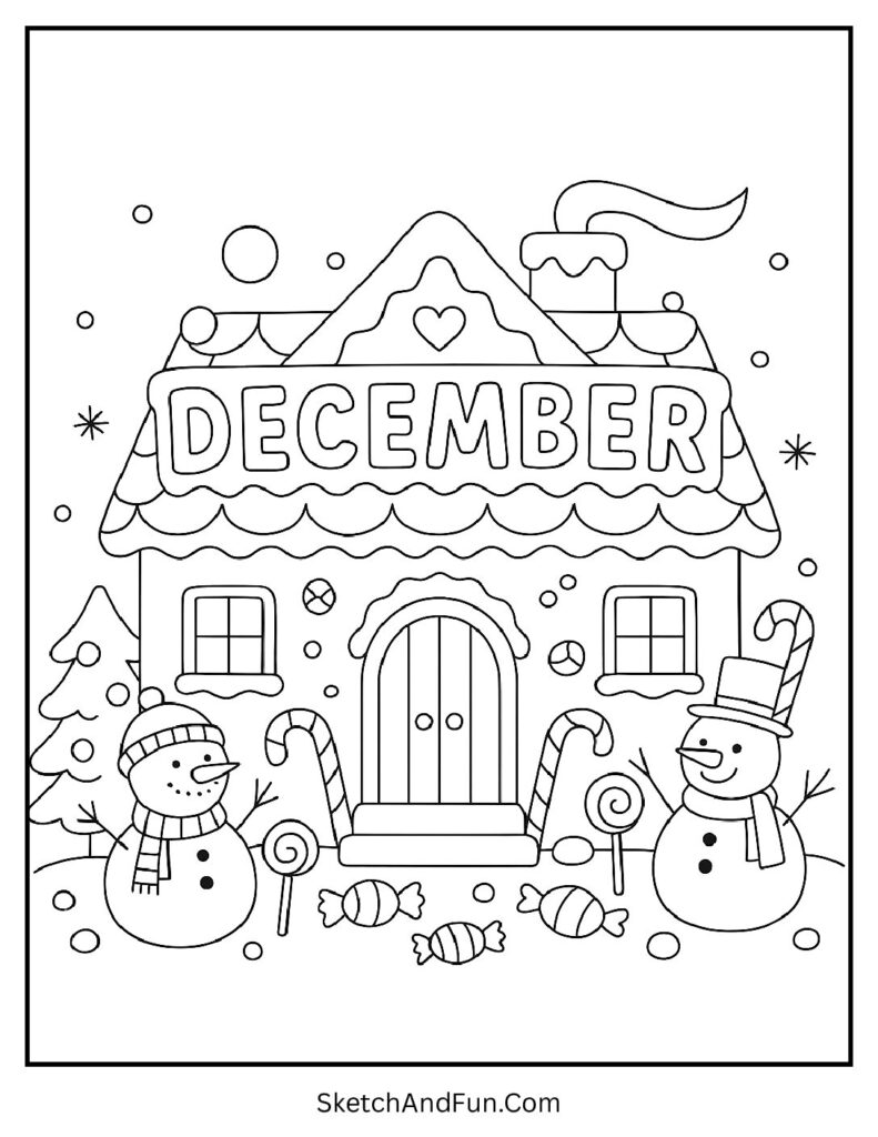 December Gingerbread House Coloring Page 2 pdf