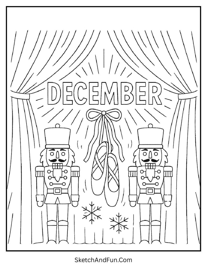 Nutcracker dance with DECEMBER glowing – Kwanzaa coloring pages December festive style.