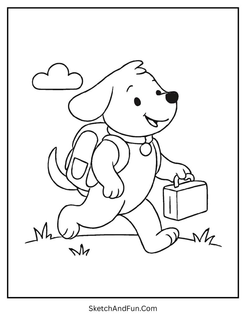 Pup with backpack for dog coloring sheets for classrooms.