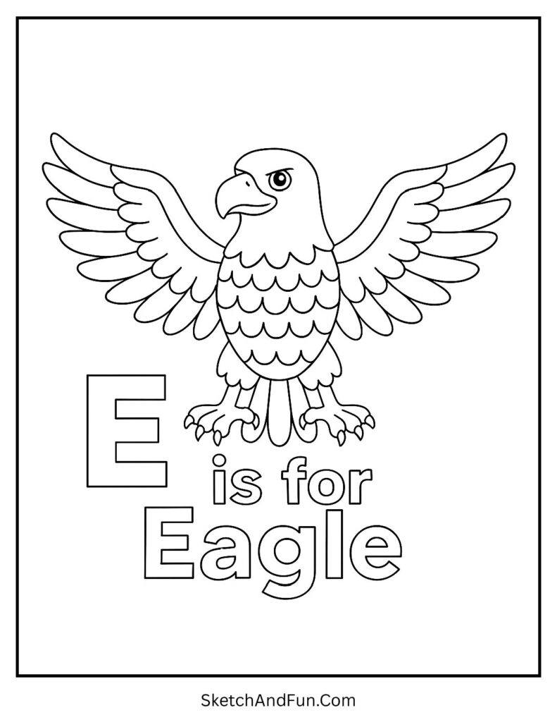 Majestic eagle spreading wings for letter e coloring pages animals.