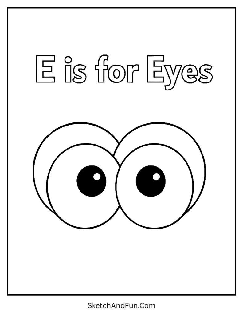 Playful eyes for lowercase e coloring page printable.