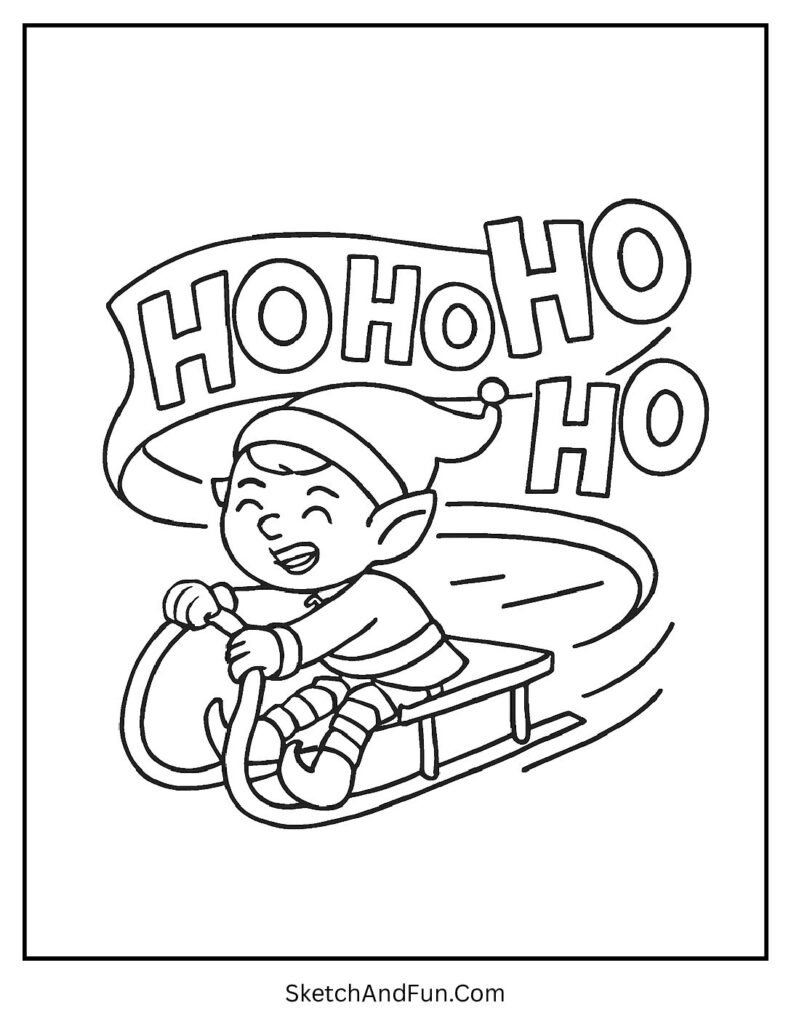 Sleigh-riding elf design for elf coloring pages holiday fun in winter snow
