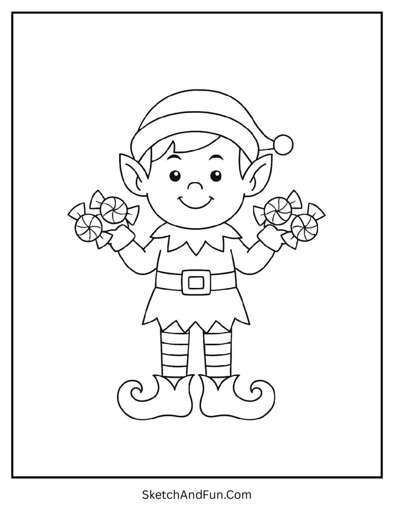 Elf with candy in mittens for girl elf coloring pages sweet winter fun