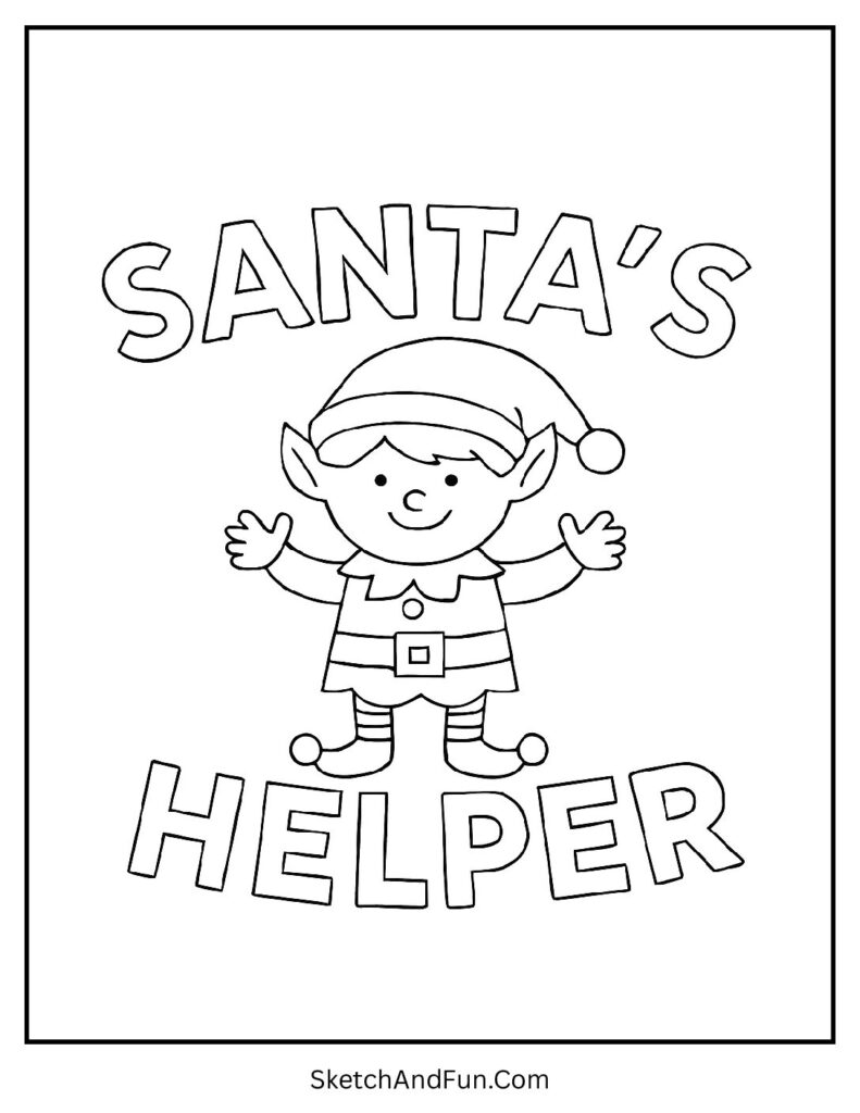 Free Christmas coloring pages elves with Santa’s Helper text