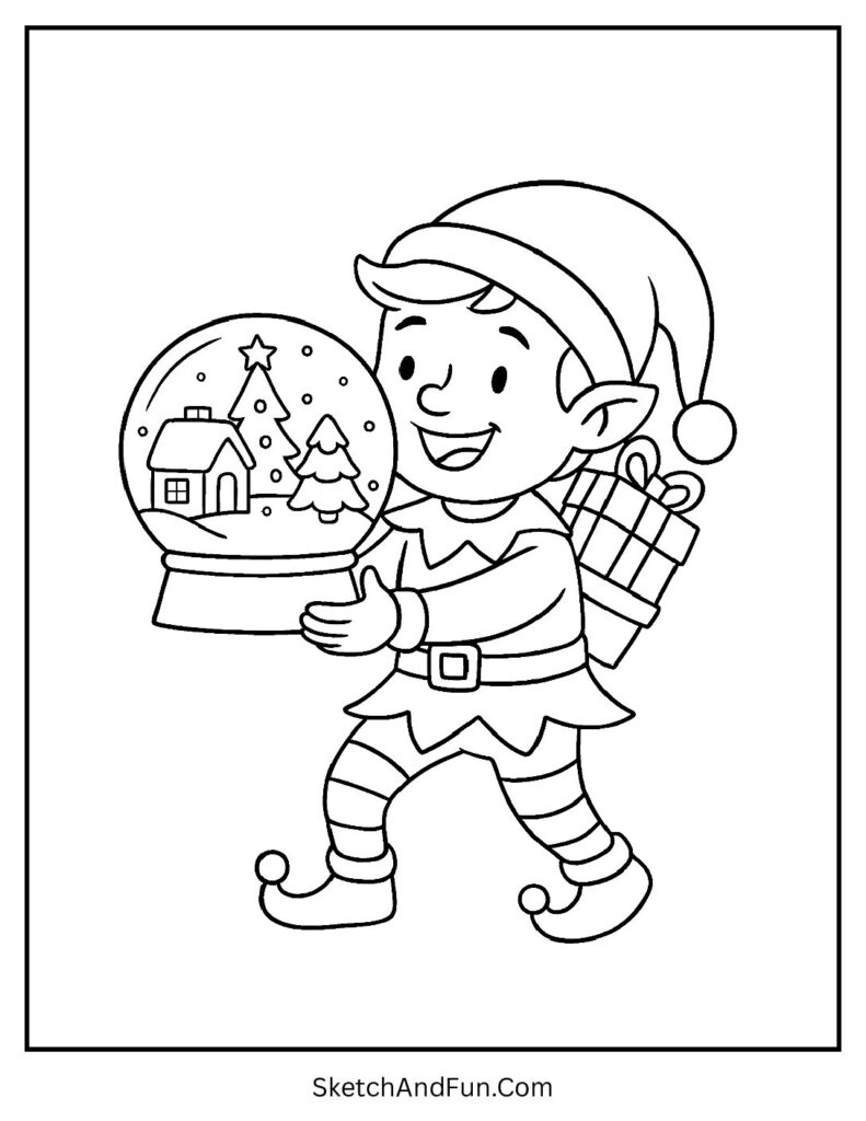Elf holding magical globe for fantasy elf coloring pages winter wonderland