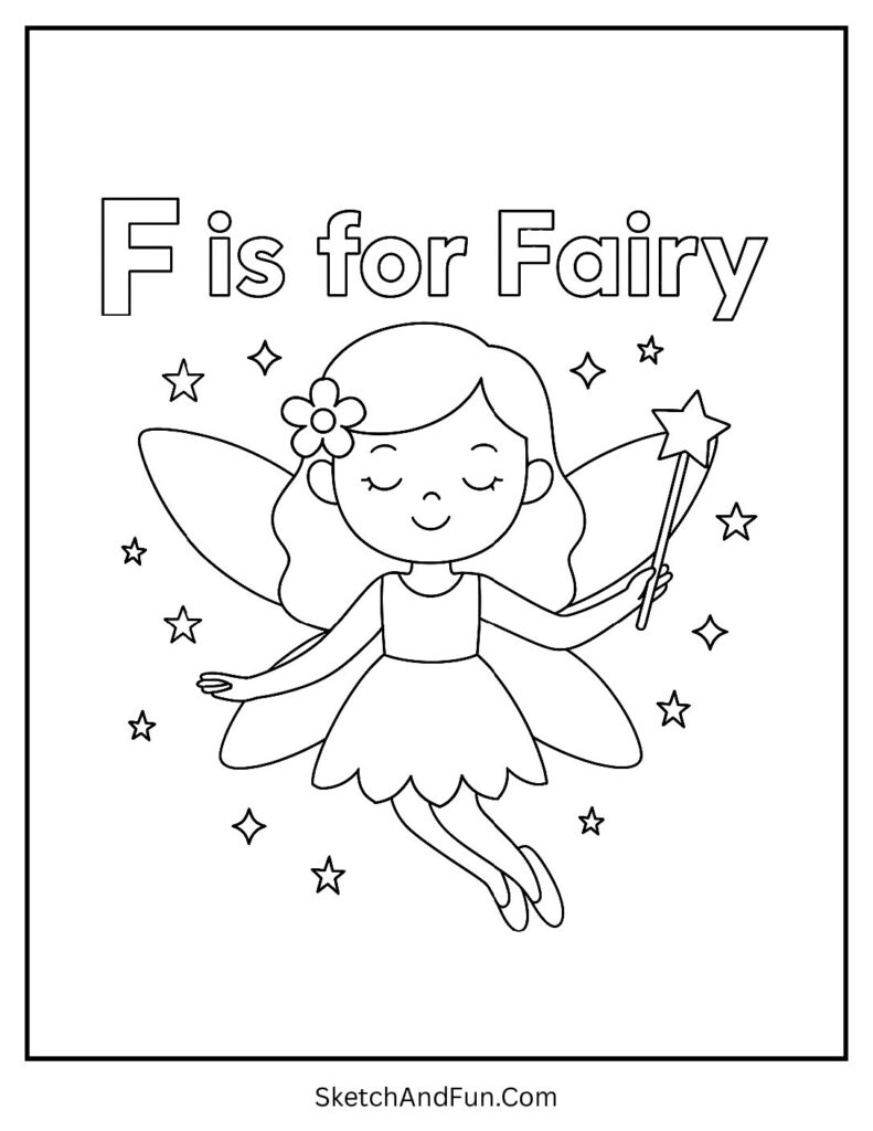 F is for Fairy Coloring Page pdf
