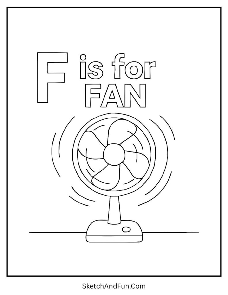 Spinning fan for letter f coloring page ASL sign.