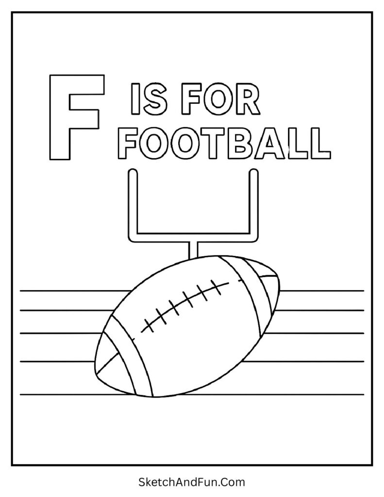 Football on field for bubble letter f coloring page.
