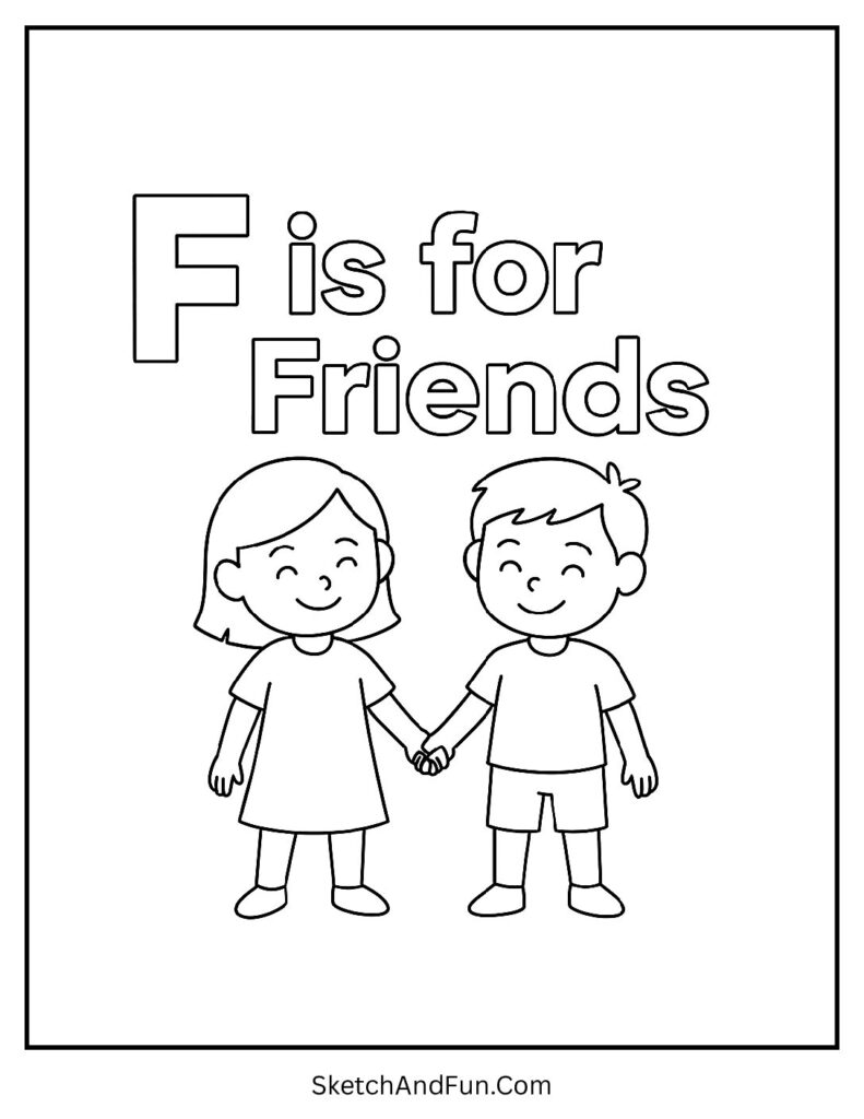 Two happy friends for free printable letter f coloring page.