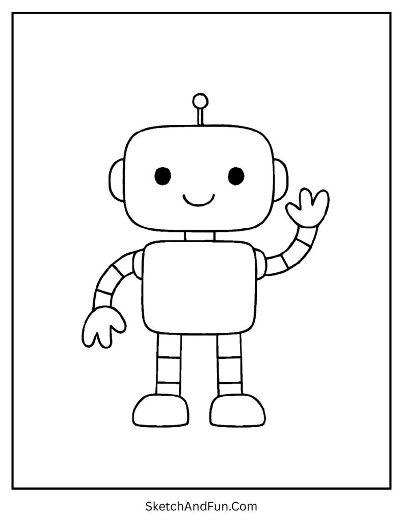 Friendly Robot Easy Coloring Page 1 pdf