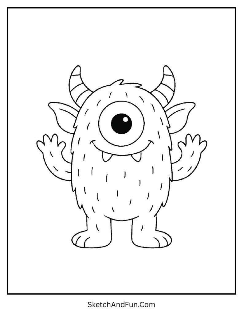 Funny monster with one eye as minimalist coloring pages easy.