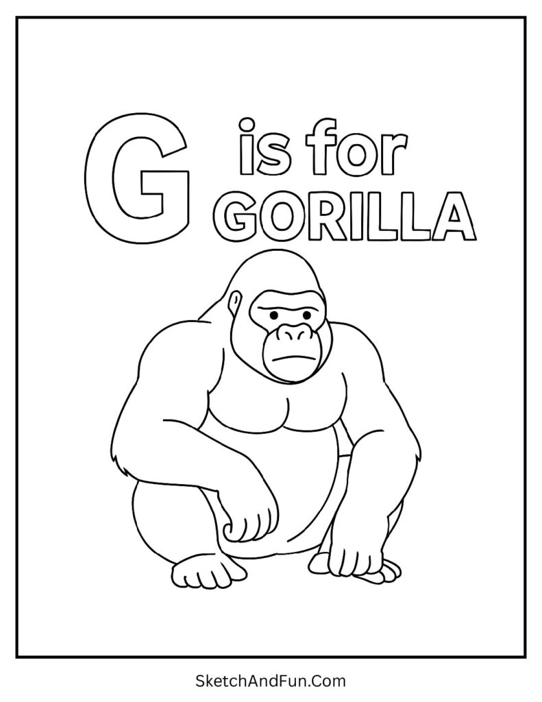 G is for Gorilla letter G coloring pages for preschool with a gorilla sitting on the ground
