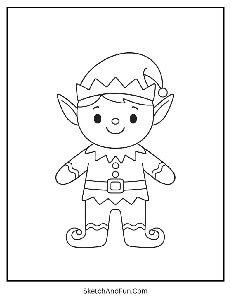 Gingerbread man coloring pages cartoon featuring a cookie dressed as Santa’s elf with ears.