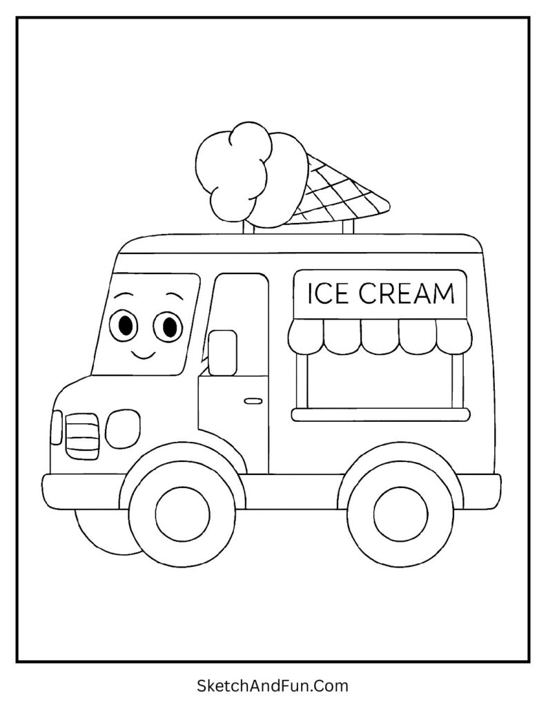 Ice cream truck with big wheels as easy seasonal coloring pages pdf.