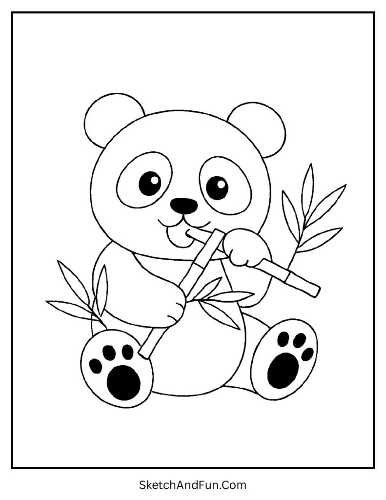 Panda eating bamboo sticks styled for insect coloring pages for kids.