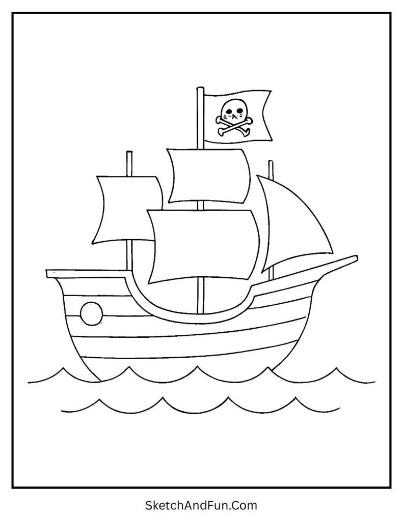 Pirate ship with sails and flag as easy christmas coloring sheets free.