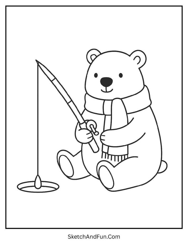 Christmas coloring pages snowflake polar bear ice fishing