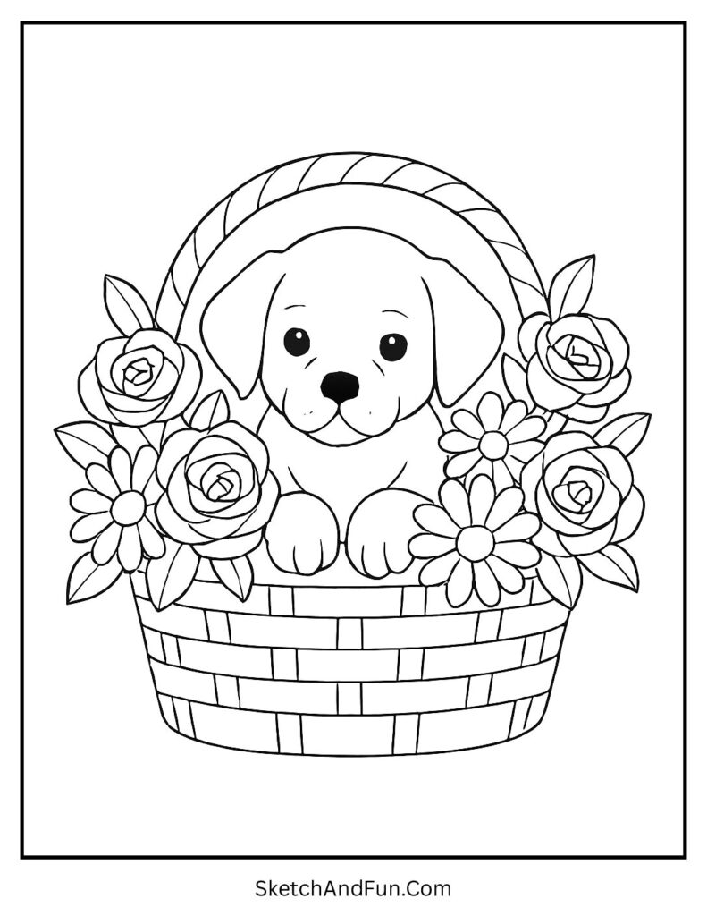 Pup in flower basket for dog coloring page your pet.