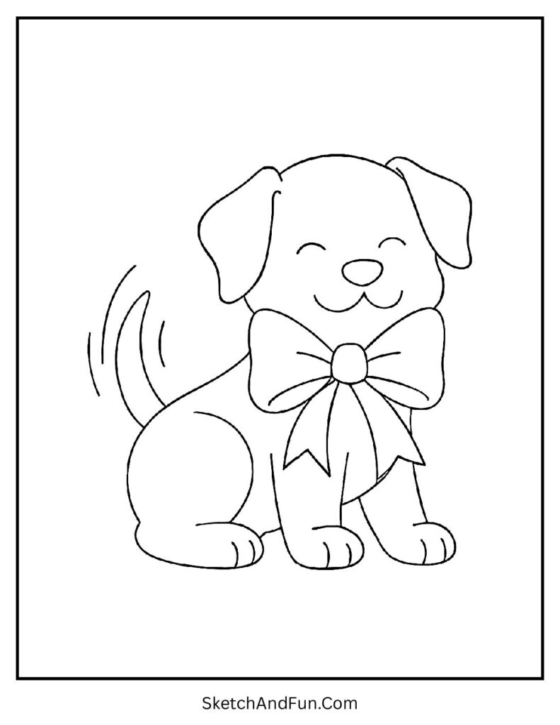 Christmas coloring pages cute animals puppy with festive bow