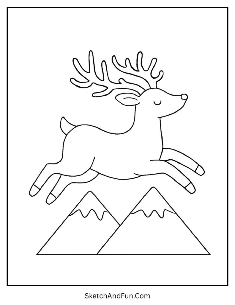 Advanced Christmas coloring pages for adults with reindeer flying mountains