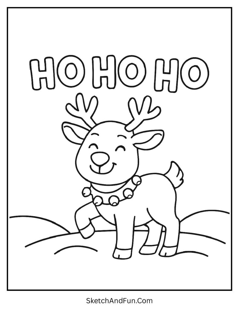 Christmas coloring pages reindeer with Ho Ho Ho festive design