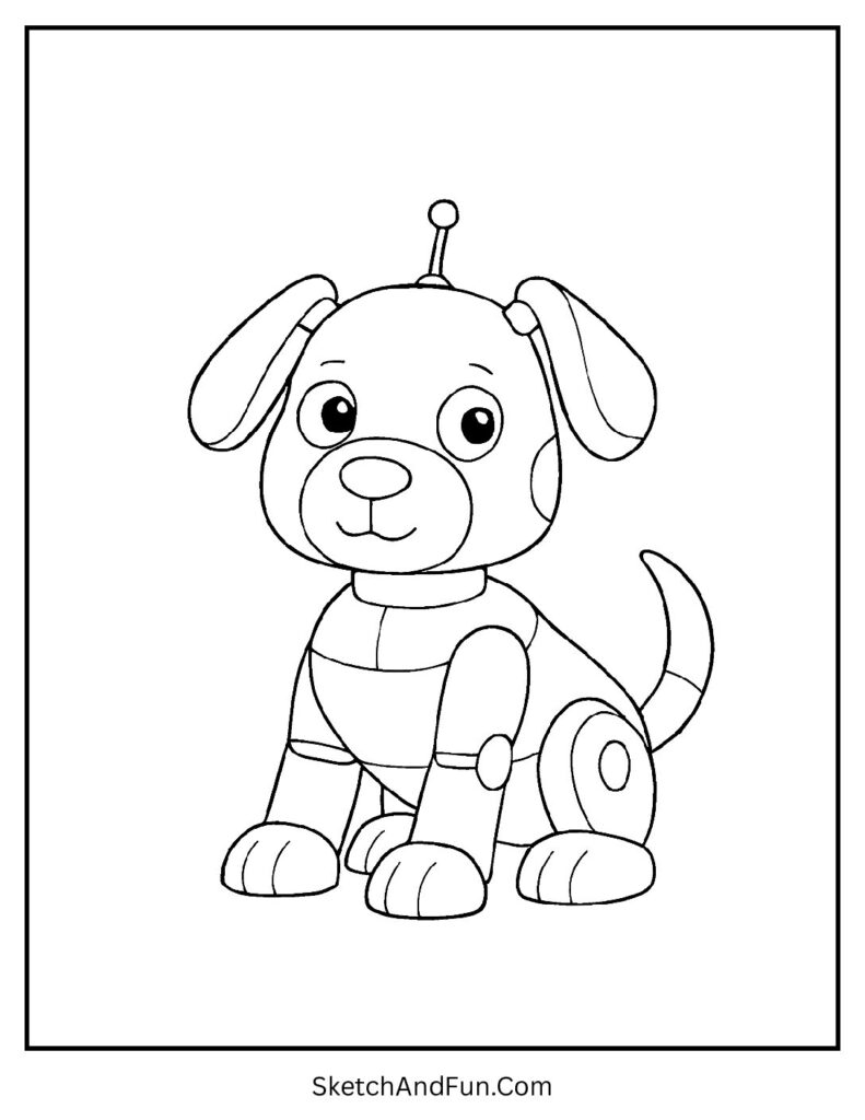 Cartoon robot dog created as easy geometric coloring pages designs.