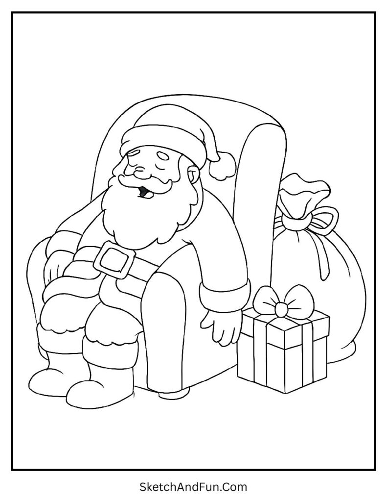 Christmas coloring pages free download Santa sleeping after deliveries