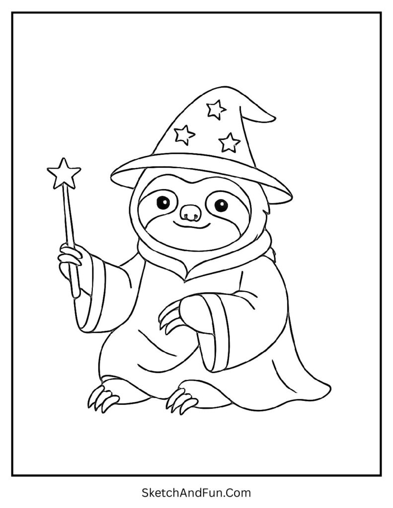 Magical animal in wizard hat from sloth coloring pages mandala style.