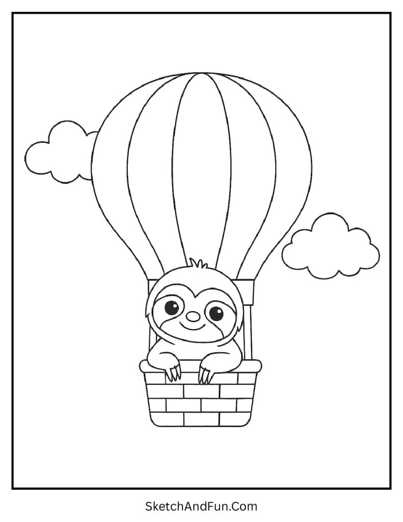 Sloth floating in a basket in free sloth coloring sheets pdf.