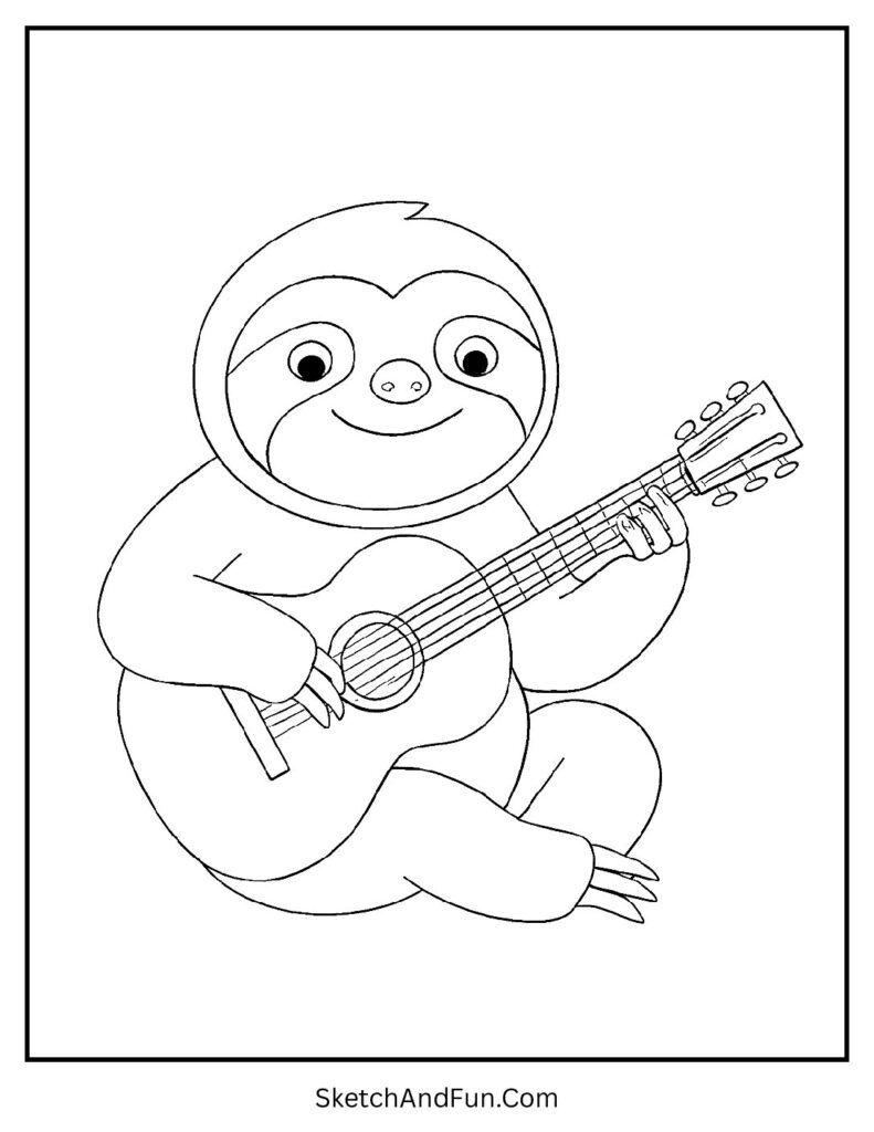 Guitar playing animal featured in sloth pattern coloring pages.