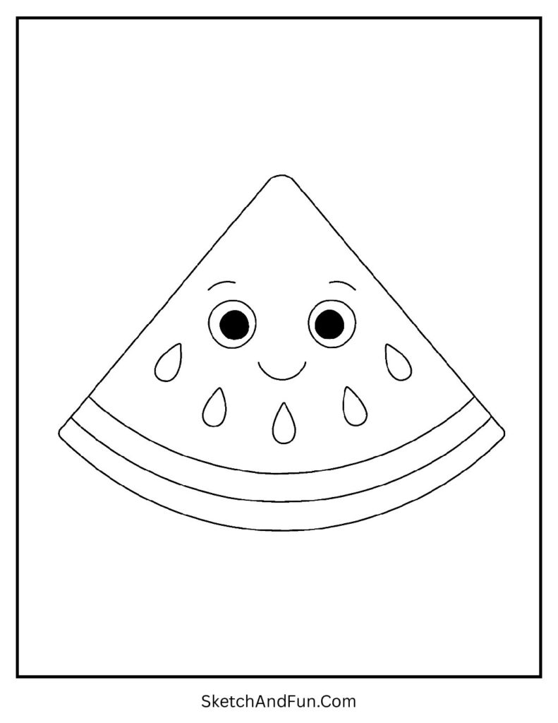 Watermelon slice smiling as easy food coloring pages printable.